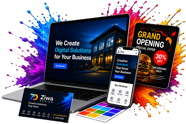 Websites and promotional designs displayed across multiple devices